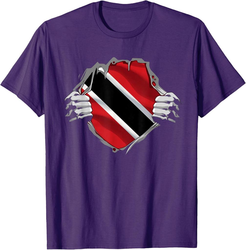 Trinidad Flag Ripped Shirt Trini Roots Men's Graphic Print Cotton Short Sleeve Casual T-Shirt