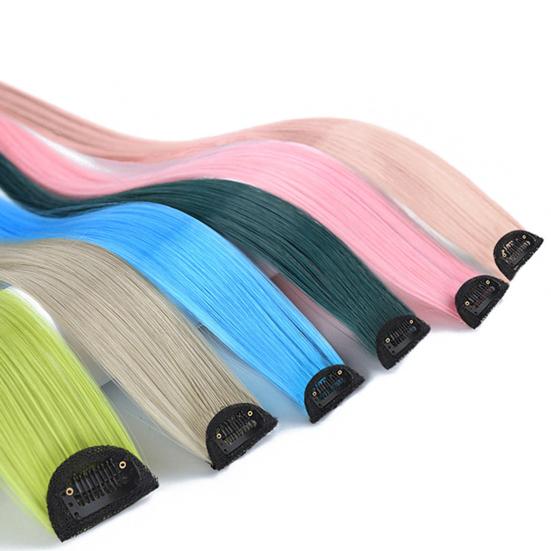 Women Lady Multi Colors Long Straight Hairpiece Wig Party Hanging Ear Hair Extension