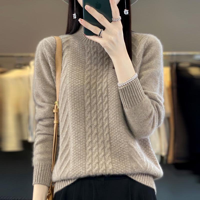 Women's Heavyweight Cable Knit Cashmere Sweater Pullover - Extra Thick 100% Wool Base Layer for Autumn/Winter