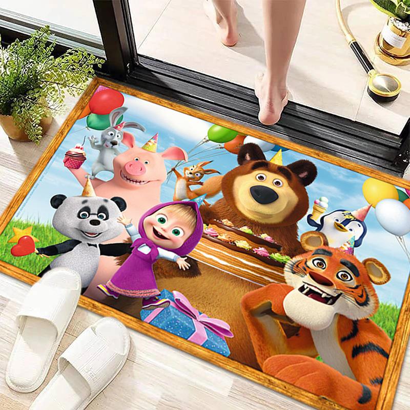 Russian animation Masha and the Bear Fairy Tale Cartoon Carpet Soft Home Living Room Bedroom Door Mat Outdoor Picnic Ground Mat rug T6