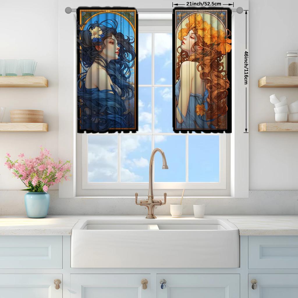Goddess Sun Moon Printed Curtain Home Decor Window Treatment Bedroom Kitchen Living Room Curtains Made Of Polyester With Rod Pocket Sitting