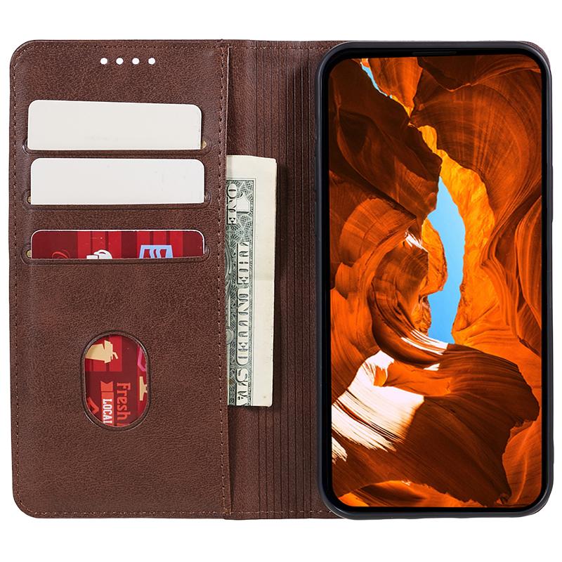 

For Samsung Galaxy Xcover 5 Business Style Phone Case PU Leather Calf Texture Stand Wallet Cover Brown