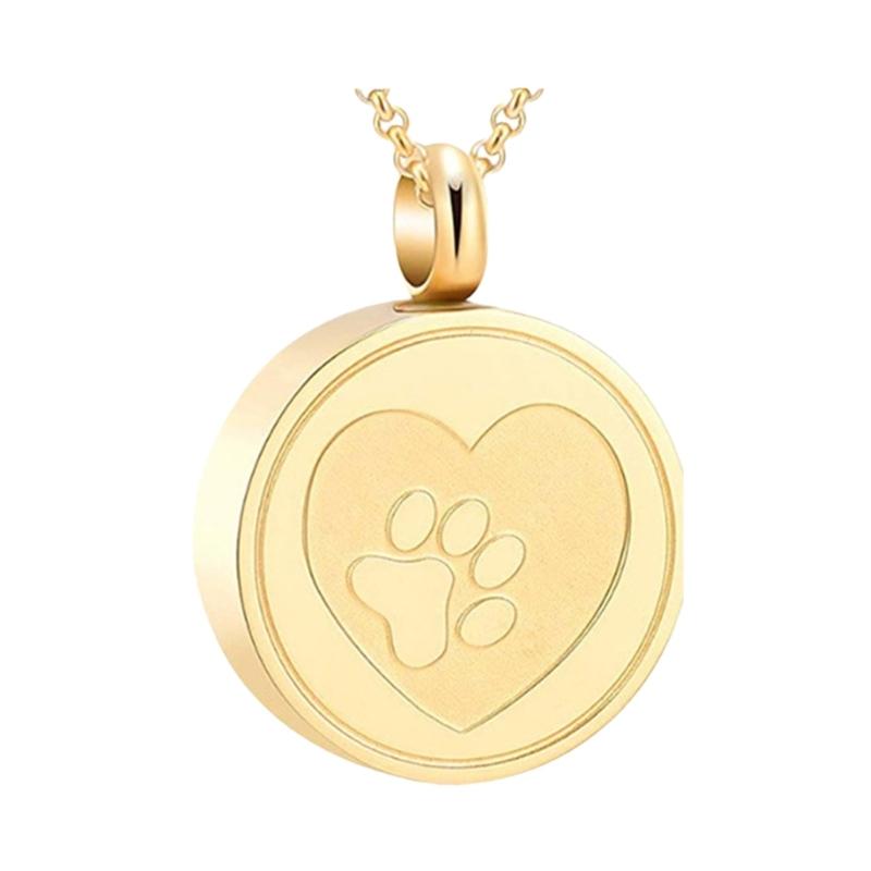 

Stainless Steel Pet Memorial Necklace Cremation Lockets with Paws Print Charm Ashes Furs Holders For Dog Cats Loss Keepsakes золотий