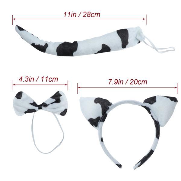 3 Pcs Cute Cartoon Dairy Cattle Headband Bow Tie and Tail for Costume Baby Kids