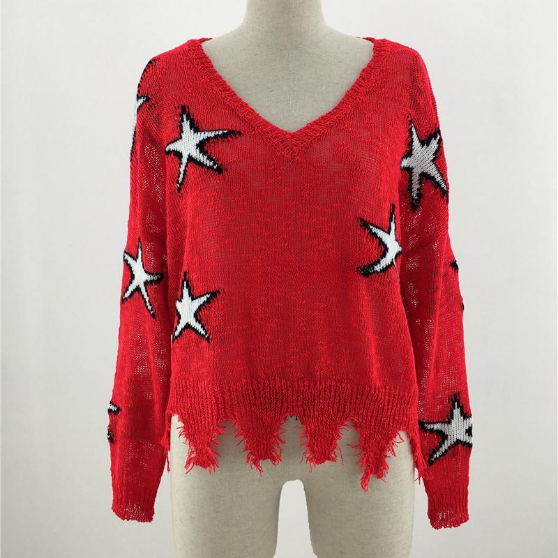 

IHUASU Женский осенне-зимний свитер с круглым вырезом, свободный свитер с геометрическим узором, большой размер, трикотажный топ XL красный