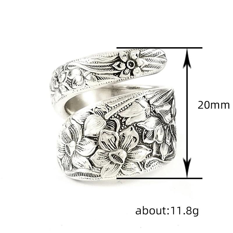 BELLA BOX Vintage tajski srebrny otwarty pierścień pierścień z lilią rzeźbiony kwiat biżuteria moda zrobić starą modną biżuterię