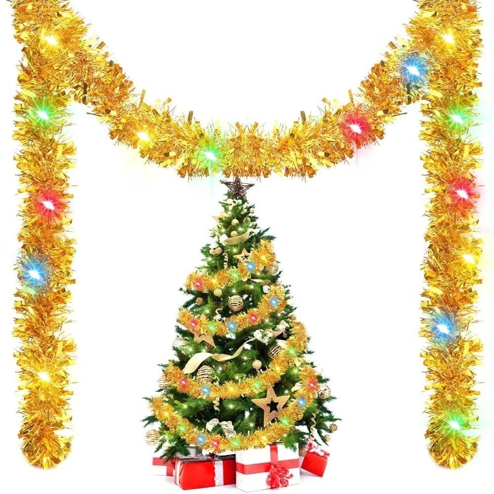 5M Christmas Tinsel Garland Decorations New Year's Durable Color Strip with Light Festive Decor Indoor/Outdoor