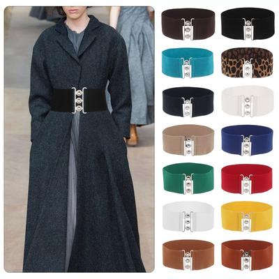 Moda Casual Cinch Stretch Metal Hebilla Pretina Cinturón Elástico Ancho Cintura Banda Vestido Cummerbands