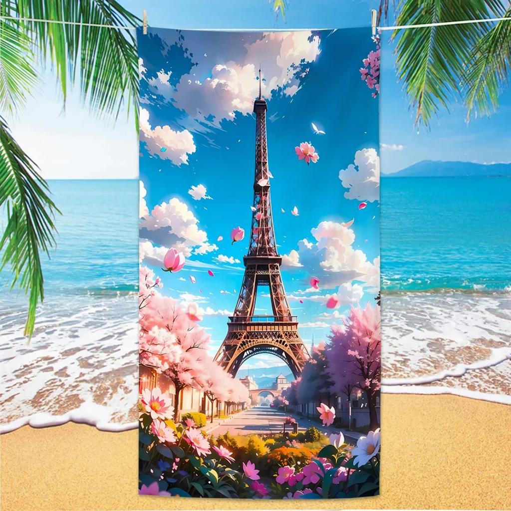 Eiffelturm Strandtuch, Digitaldruck Dünn Schnelltrocknend Anti-Sand Mikrofaser Leicht für Schwimmen, Yoga, Reisen, Fitnessstudio, Geschenk