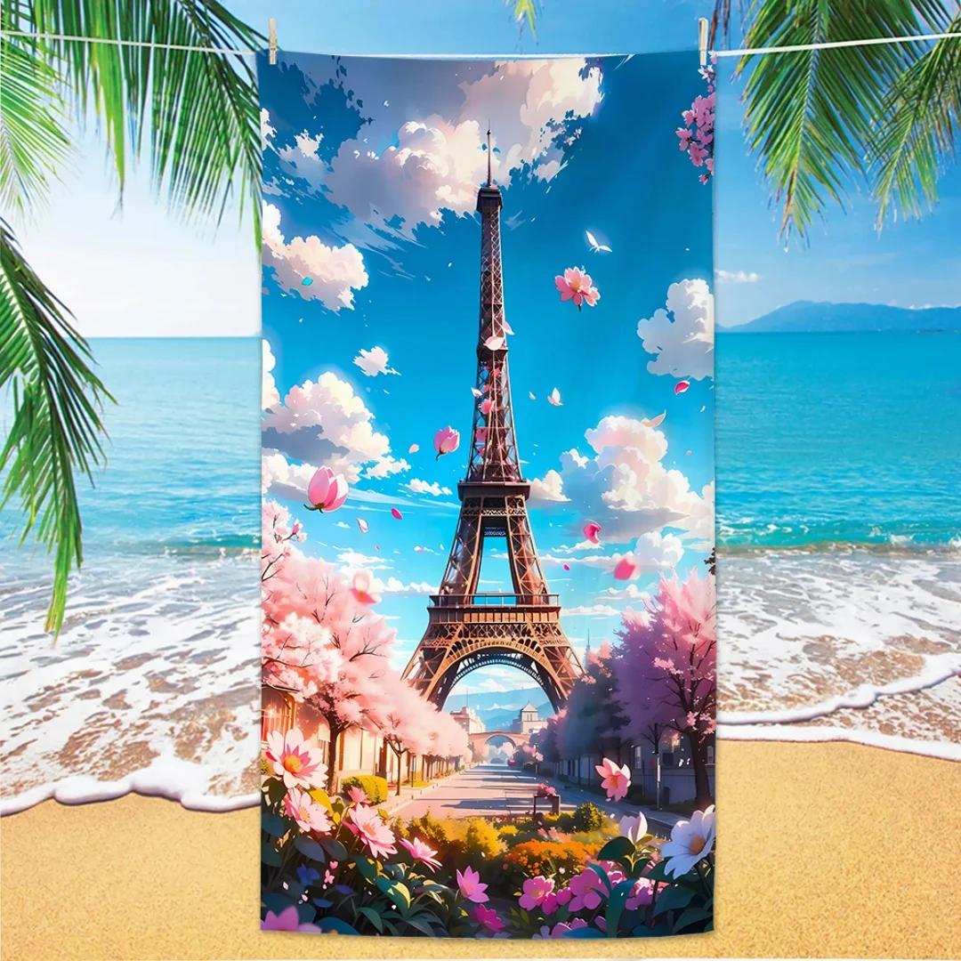 

Eiffel Tower Beach Towel, Digital Printing Thin Quick-Dry Anti-Sand Microfiber Lightweight for Swim, Yoga, Travel, Gym, Gift W40*H60(CM)
