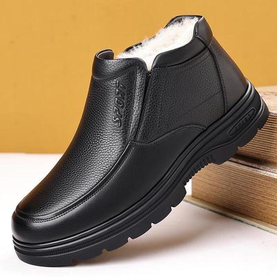 Herren Winter High-Top Rindsleder Plüsch Rutschfeste Freizeitschuhe für Mittelalte und Ältere