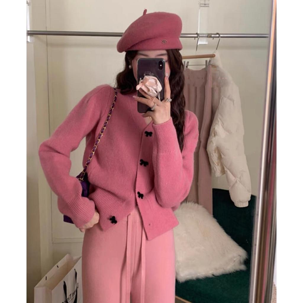 Temperament Bow Button Knitted Cardigan Women's Versatile Skinny Sweater Jacket Women's Top