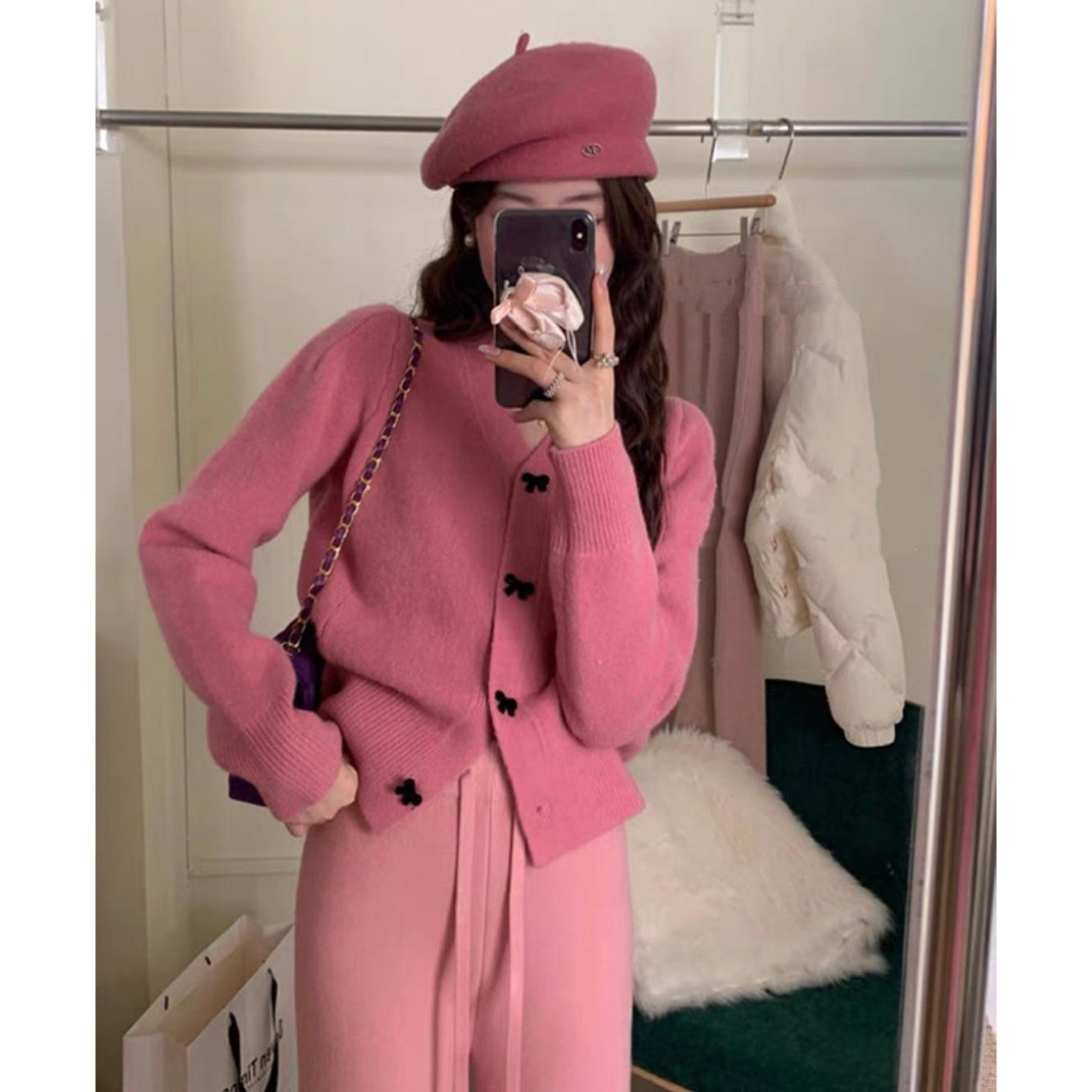 

Temperament Bow Button Knitted Cardigan Women s Versatile Skinny Sweater Jacket Women s Top One size