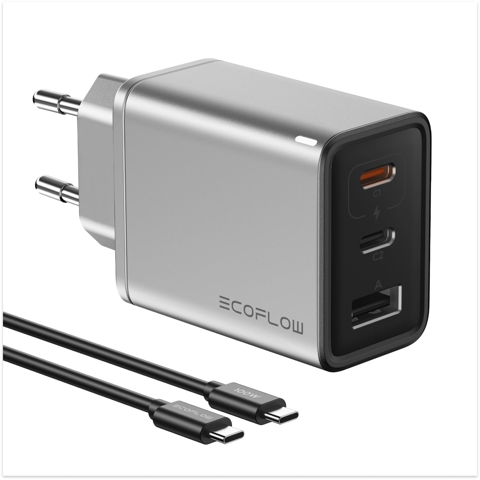 

Швидкий зарядний пристрій EcoFlow USB C GaN Rapid 65 Вт із кабелем 100 Вт, 3 портами, для iPhone, MacBook, iPad Pro, Apple Watch тощо.