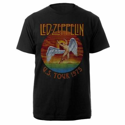 Led Zeppelin USA Tour 1975 Černé tričko klasické rockové metalové kapely unisex