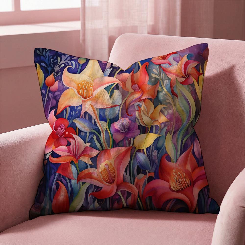 Stunning Colorful Floral Cushion Cover Multi-Scene Pillow Cover for Home & Car - Reversible, Soft & Durable for Daily Use