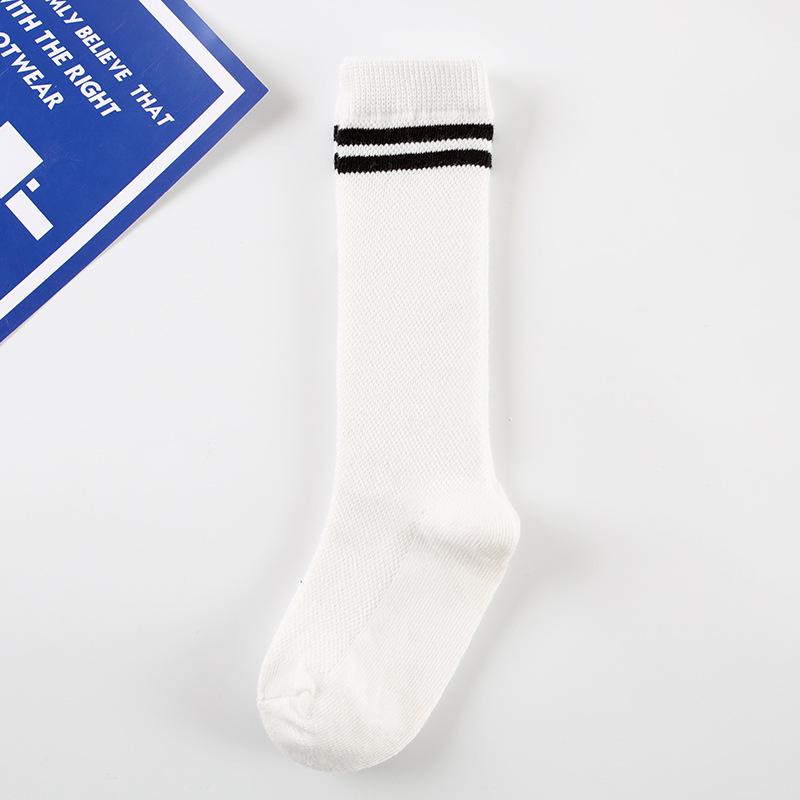 Breathable Mesh Striped Girls Long Socks for Kids - Summer Academy Style in Black and White. Size M (3-5 years)
