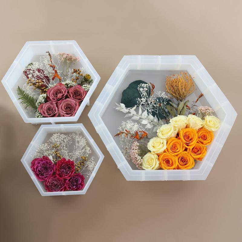 Groß Medium Klein Harzform Upgrade Sechseckige Silikonform zum Konservieren von Blumen DIY Hochzeits- Valentinstagsgeschenke