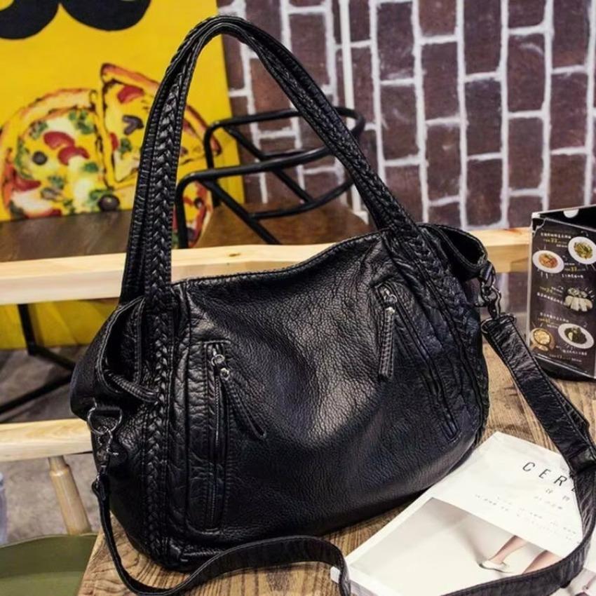 Spring/Summer New One Shoulder Large Bag Korean Version Washed Leather Women's Versatile Woven Handheld