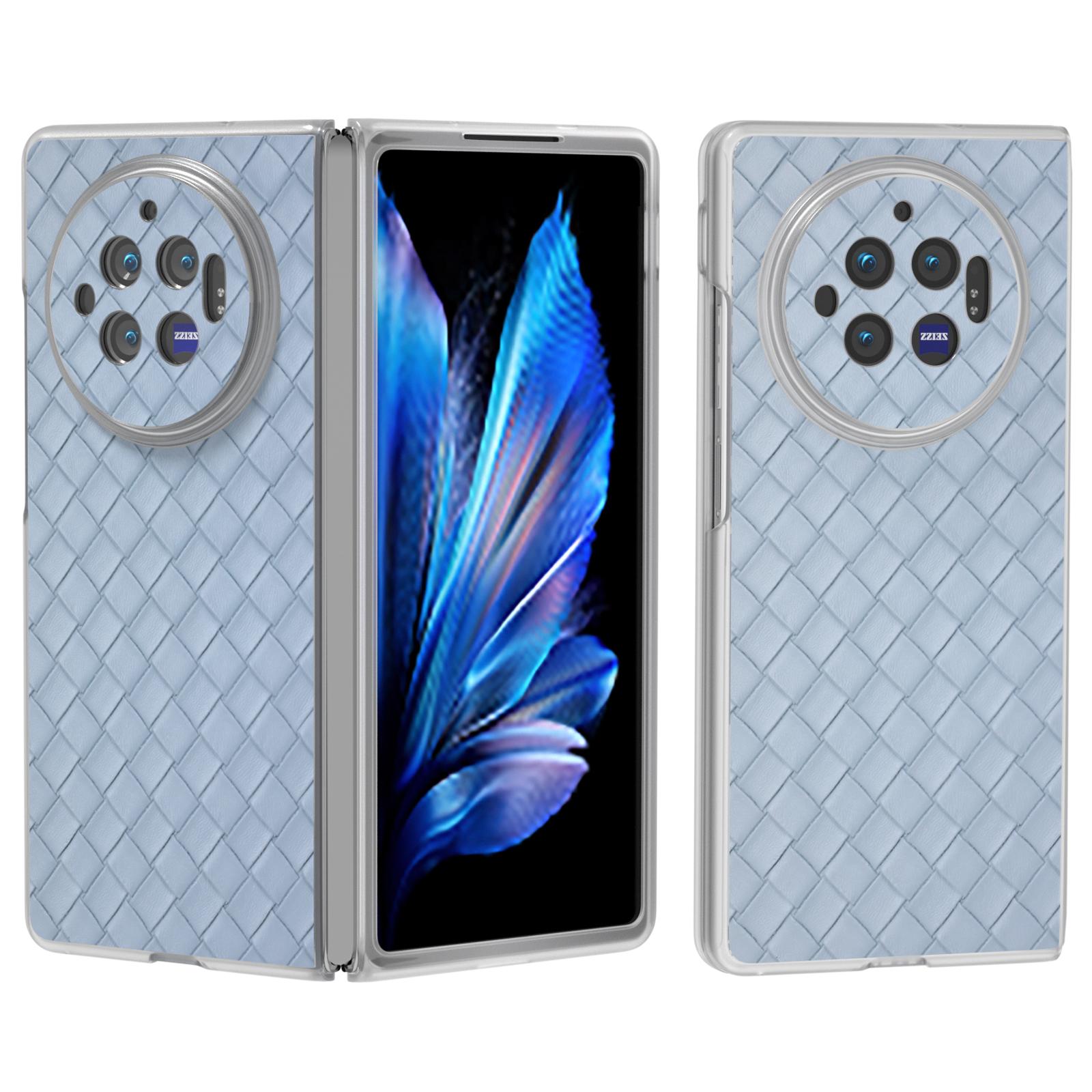 

For vivo X Fold3 Case Woven Texture PU Leather Phone Cover with Transparent Matte Frame Baby Blue