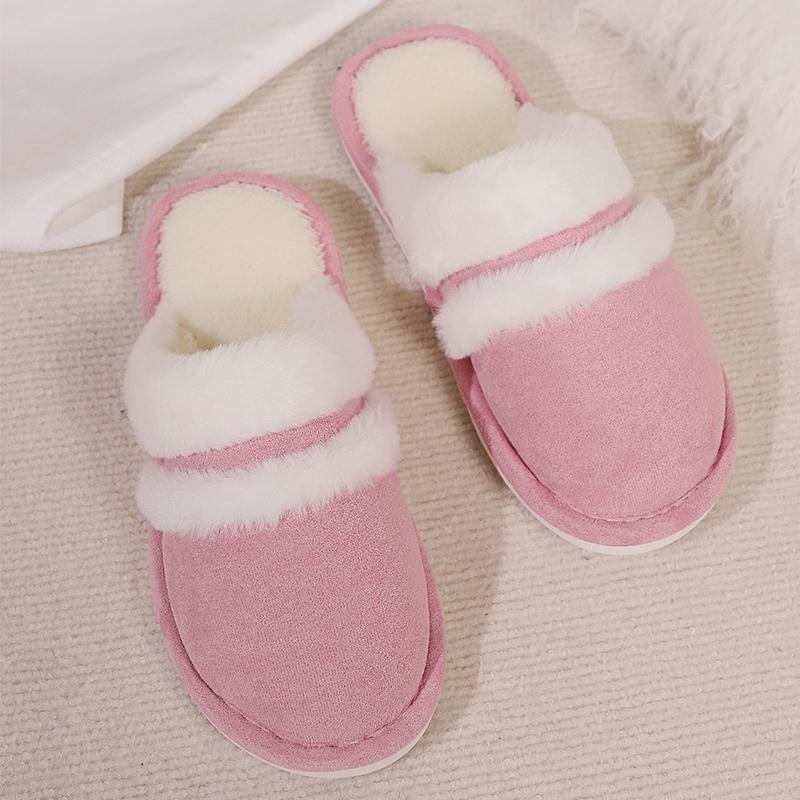 Fashion Soft Faux Fur Plush Slippers for Women Winter Chic Mix Color Warm Cotton Slides Woman Round Toe Non Slip Cotton Slippers Ladies