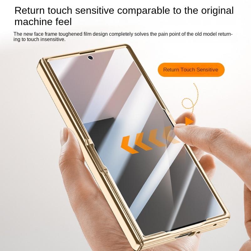 Husă simplă din piele electroplată cu balamale cu arc pentru Samsung Galaxy Z Fold 7, protecție completă din sticlă temperată pentru capacul din spate