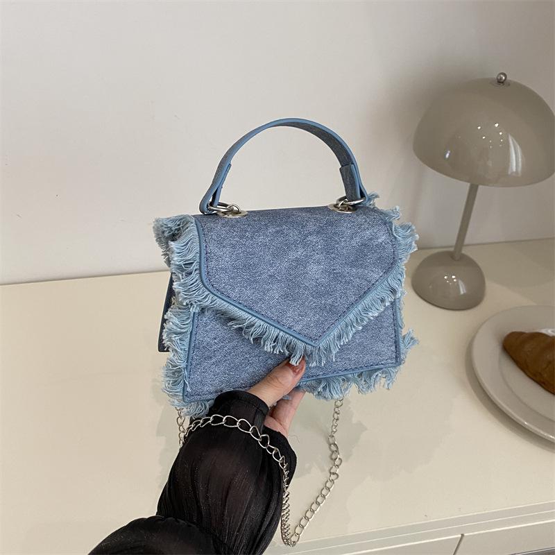Denim Tassel Bag Women'S Niche Retro High-Value Chain Shoulder Bag Fashion Portable Messenger Bag