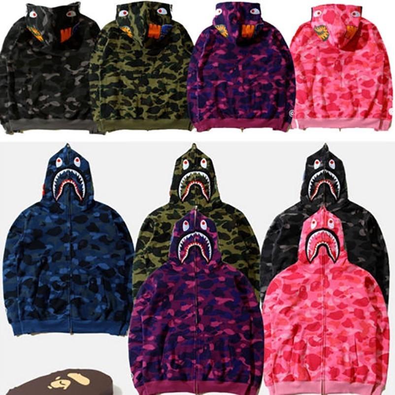 Camouflage Hai-Kopf 3D-Druck Hoodie mit Reißverschluss für Herren Damen Freizeitkleidung