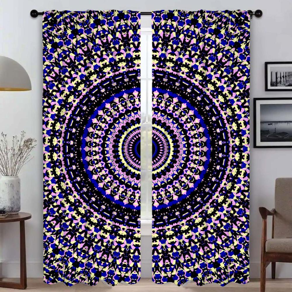 Window Curtain for Room 2 Panel Trippy Vibrant Mandalas Kitchen Curtains Halloween Decoration Shades Tulle for Bedroom Partition