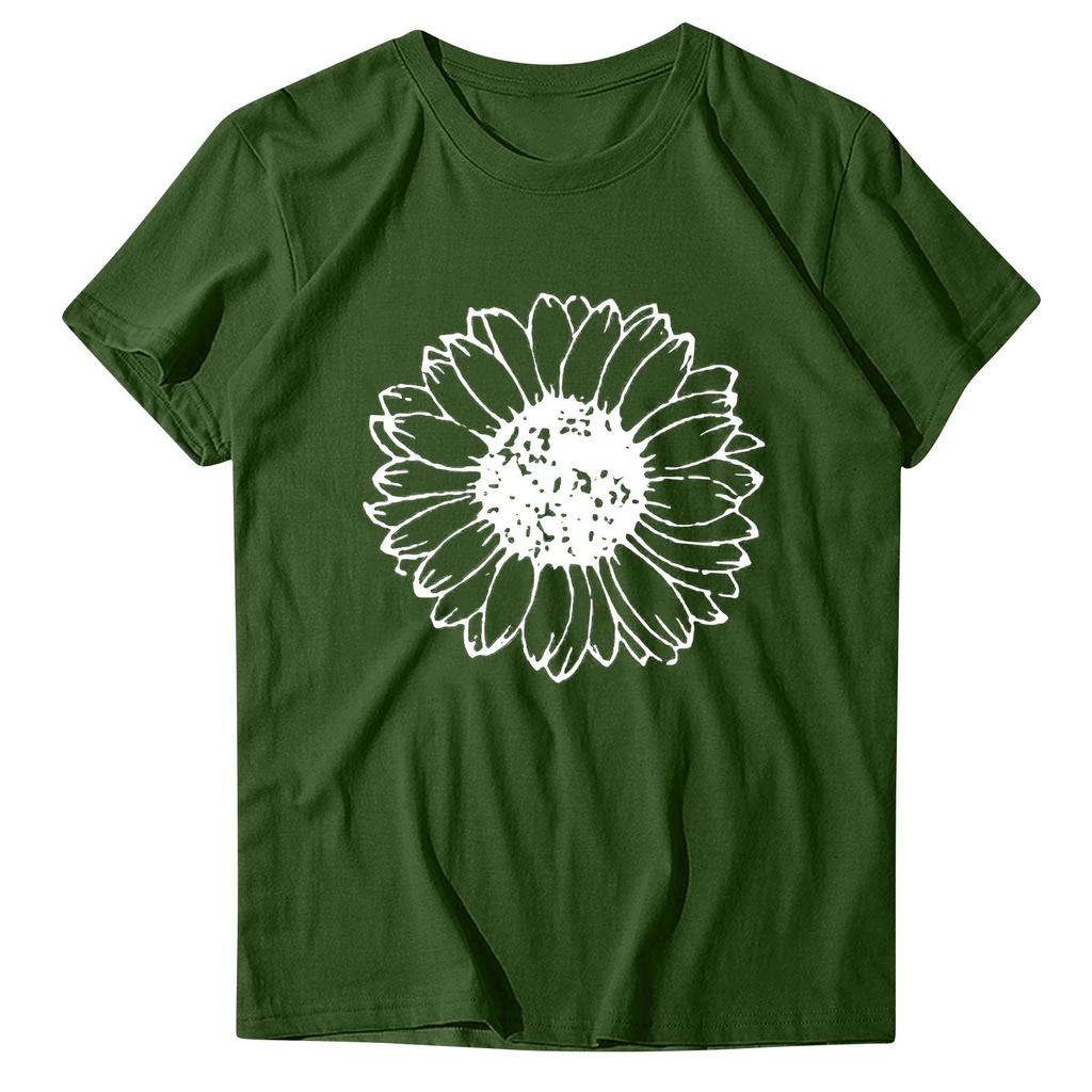Women's Fashion Printed Round Neck Short Sleeve T-Shirt Pullover Top