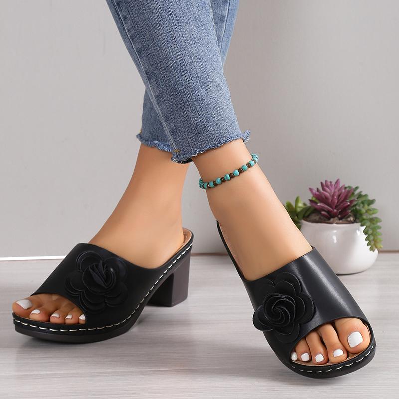 Fashion 2025 Summer High Heels Sandals for Women Flower Decor Thick Heel Summer Sandles Woman Lightweight Open Toe Casual Sandalias 43