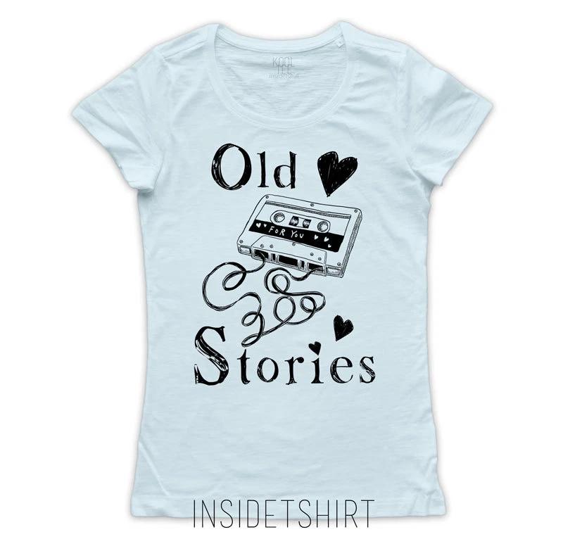 

OLD STORIES T-SHIRT women s jersey vintage music cassette love cool T-SHIRT GIRL S