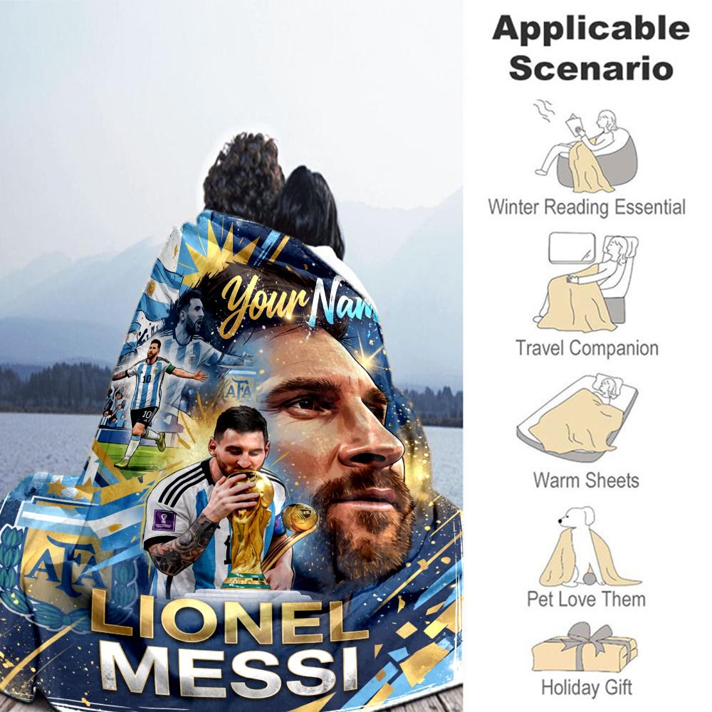 Messi Customize Text Blanket Gift Personalized Blanket Comfortable Throw For Sofa Bedding Living Room Chair Four Seasons Multipurpose