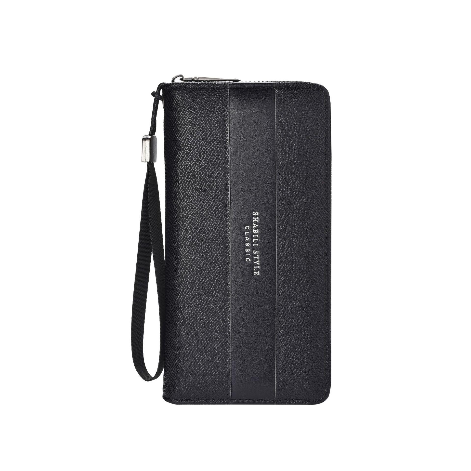 

Мужской кошелек на молнии с узором личи и клатч для телефона с множеством отделений для карт чёрный