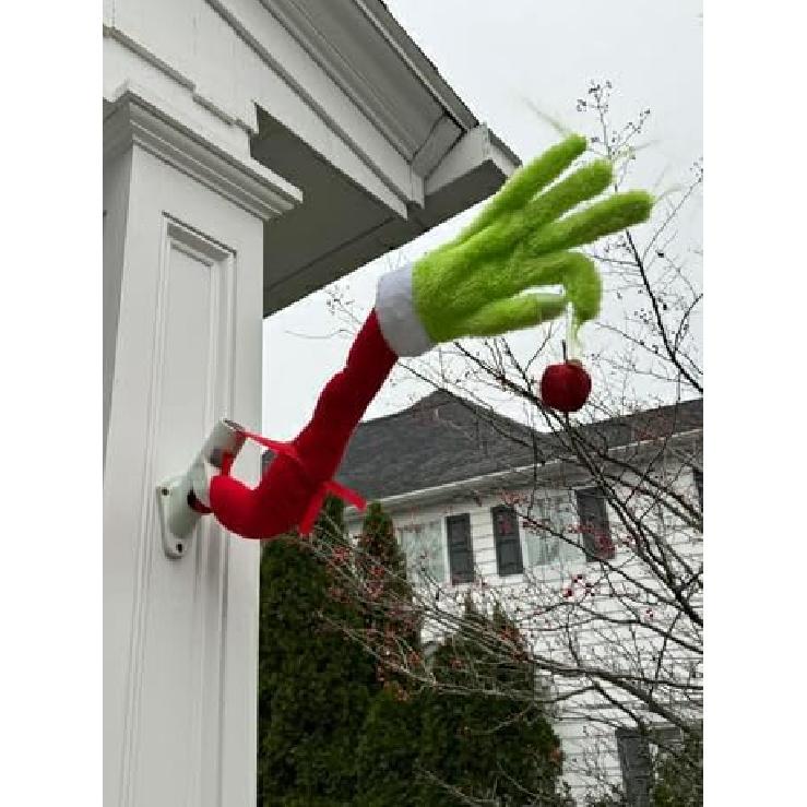 Christmas Elf Body Decorations for Christmas Tree, Thief Stole Furry Green Arm Burlap Pose-able Plush Legs for Xmas Tree Topper (Elf Arm)