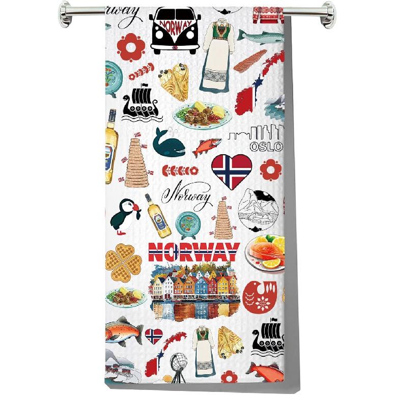 G2TUP Norway Kitchen Towels Norways Landmarks Gift Norwegian Kitchen Towels Norways Housewarming Gift (Norway) Norway