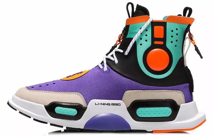 Li Ning Reburn Амортизация Нескользящие Высокие Винтажные Баскетбольные Кроссовки Унисекс Фиолетовые AGBN052-1 37