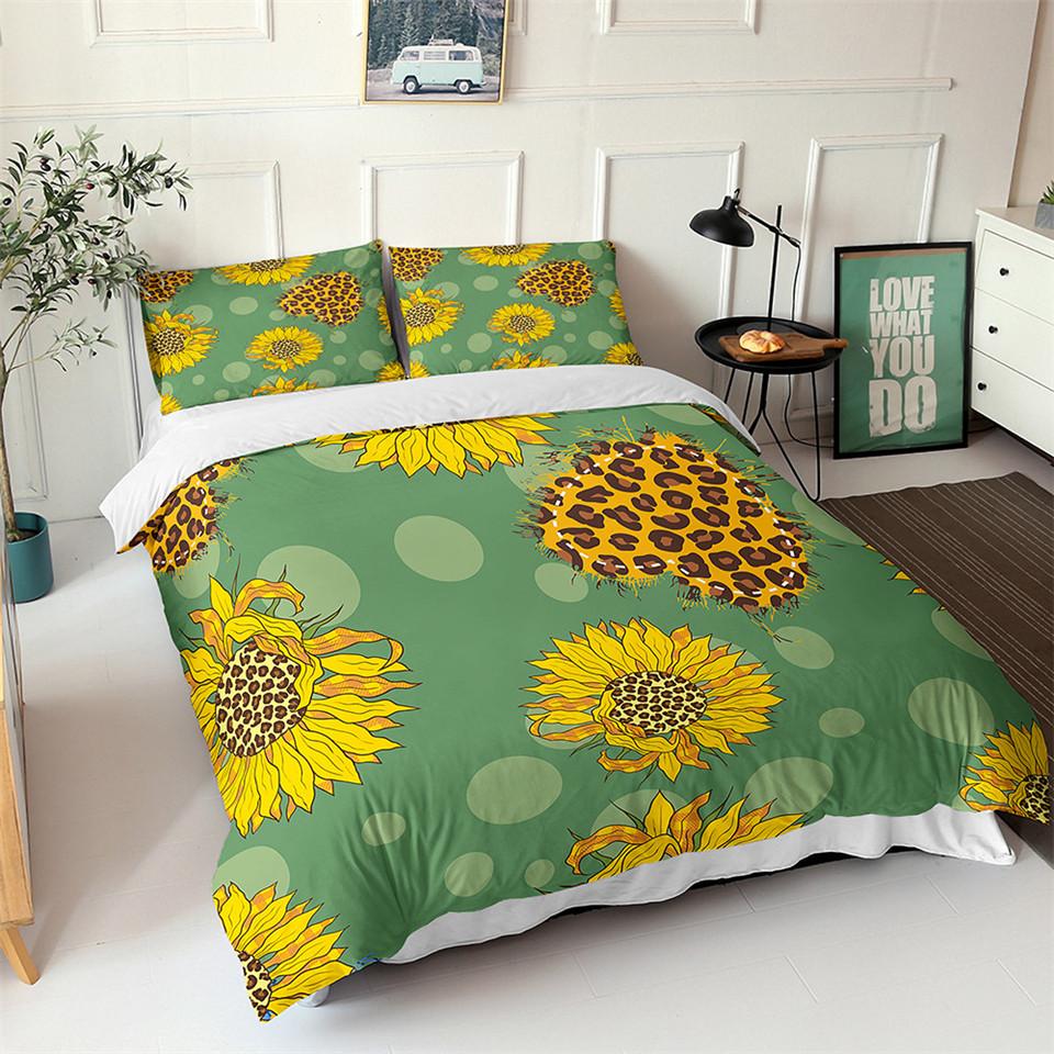 Sunflower Duvet Cover Set Yellow Flower Twin Bedding Set Polyester Black Gold Yellow Sunflowers Print Quilt Cover For Kids Teens