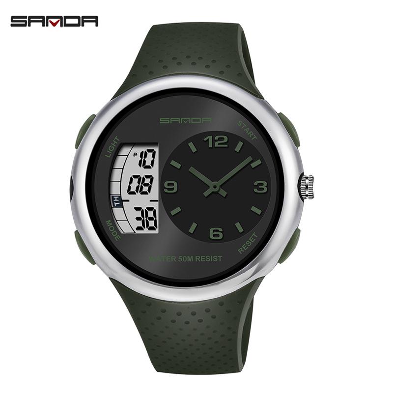 Sanda Men's Waterproof Dual Display Sports Watch with Large Screen for Students and Outdoor Activities