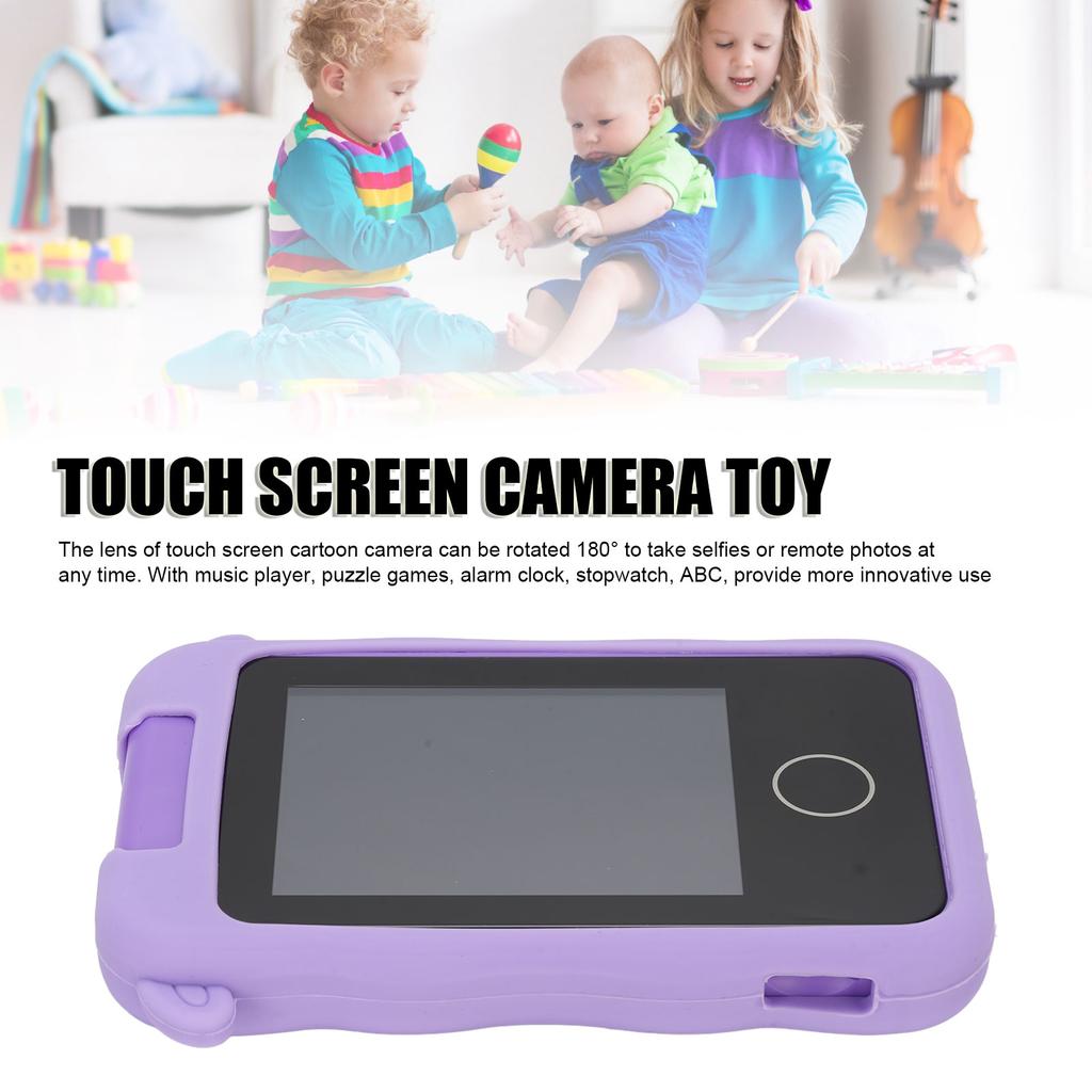 Touch Screen Cartoon Camera Toy 1080P HD 2.8in IPS 48MP Reversible Lens Support Games Music Purple Lamb Type