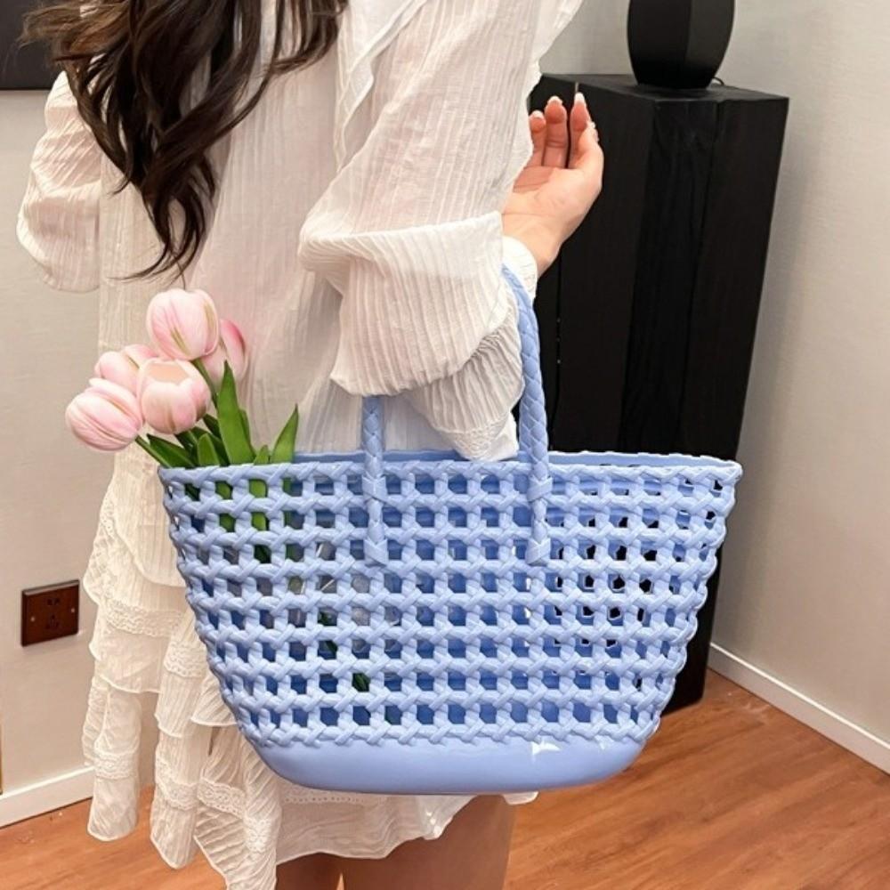 Large-capacity Hollow Beach Bag Candy Color Reusable PVC Basket Durable Portable Tote Bag Holiday