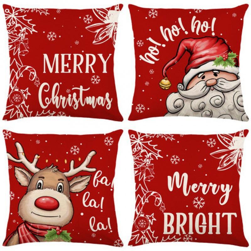 Weihnachts-Dekokissenbezug Leinen Festliches Weihnachtsthema Elch Schneeflocke Rückenlehne Wohnzimmer Sofa Dekoration Kissen Kissenbezug