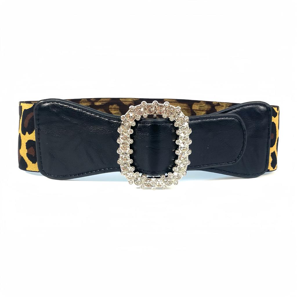 Women Elastic Waist Belt Sequin Glitters Corset Stretchy Band Leopards Belt Elegant Waist Accessory