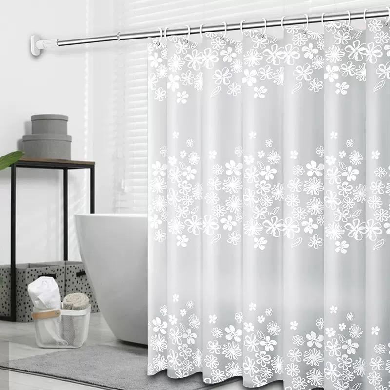 

White Floral Peva Shower Curtain - Gray Botanical Waterproof W/Metal Rings & Easy Wipe Clean W60H190(CM)-1 Pcs