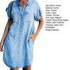 Ladies Dress Button Pocket Short Sleeve Lapel Solid Color Daily Wear Single-breasted Side