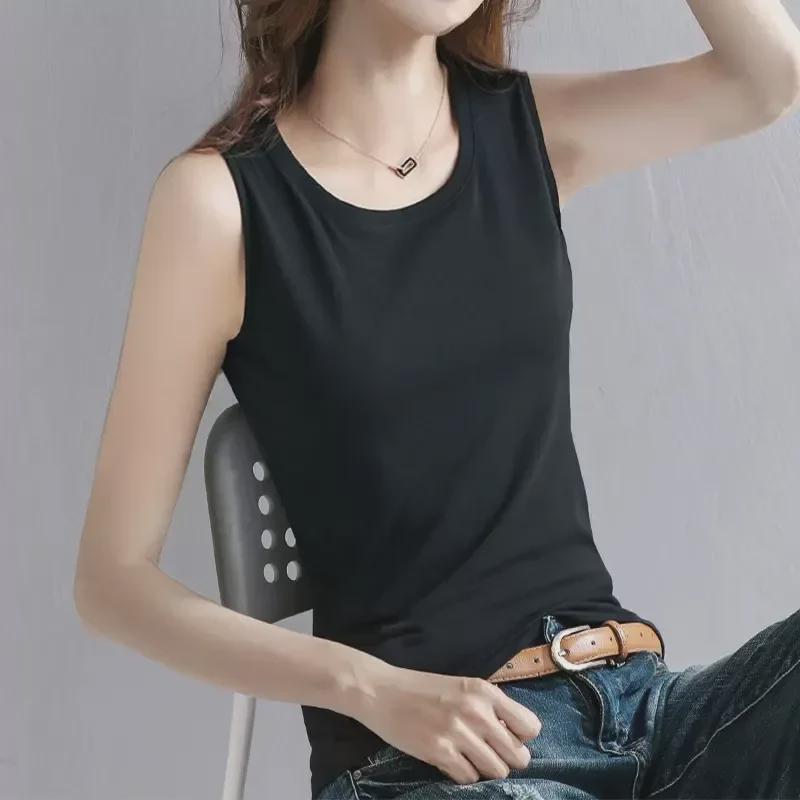 2025 Summer French Minimalist Slimming Sleeveless Racerback Camisole Tank - Solid Color Women's Fashion Innerwear