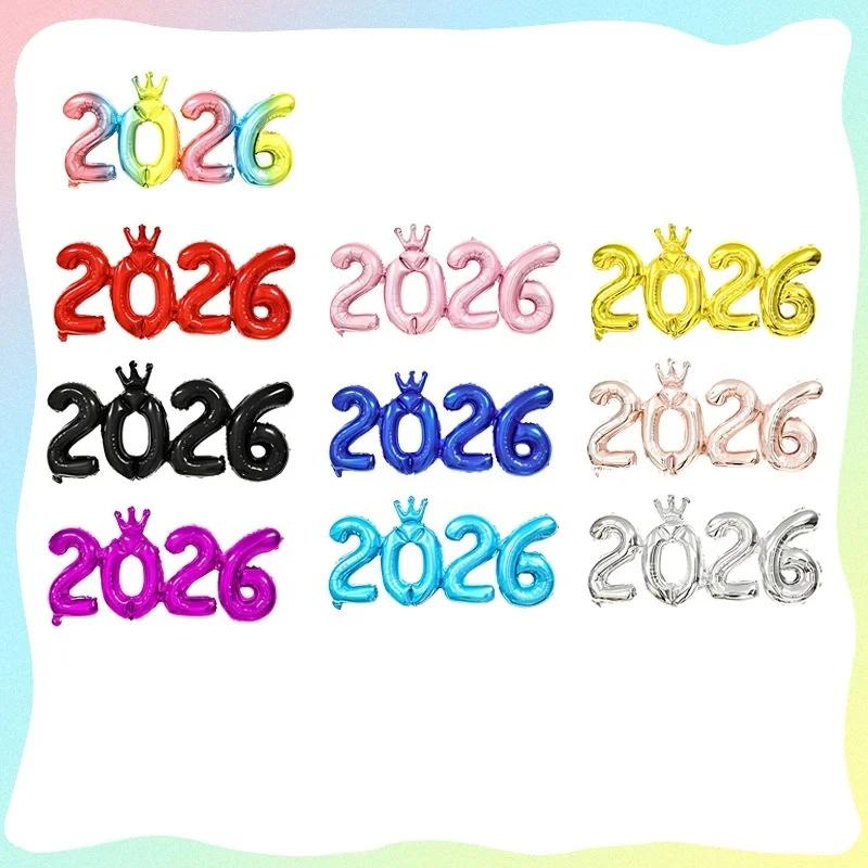 2026 Gold Red Crown Foil Number Balloons for 2026 New Year Eve Party Decoration Supplies 2026 Graduation Navidad Christmas Decor