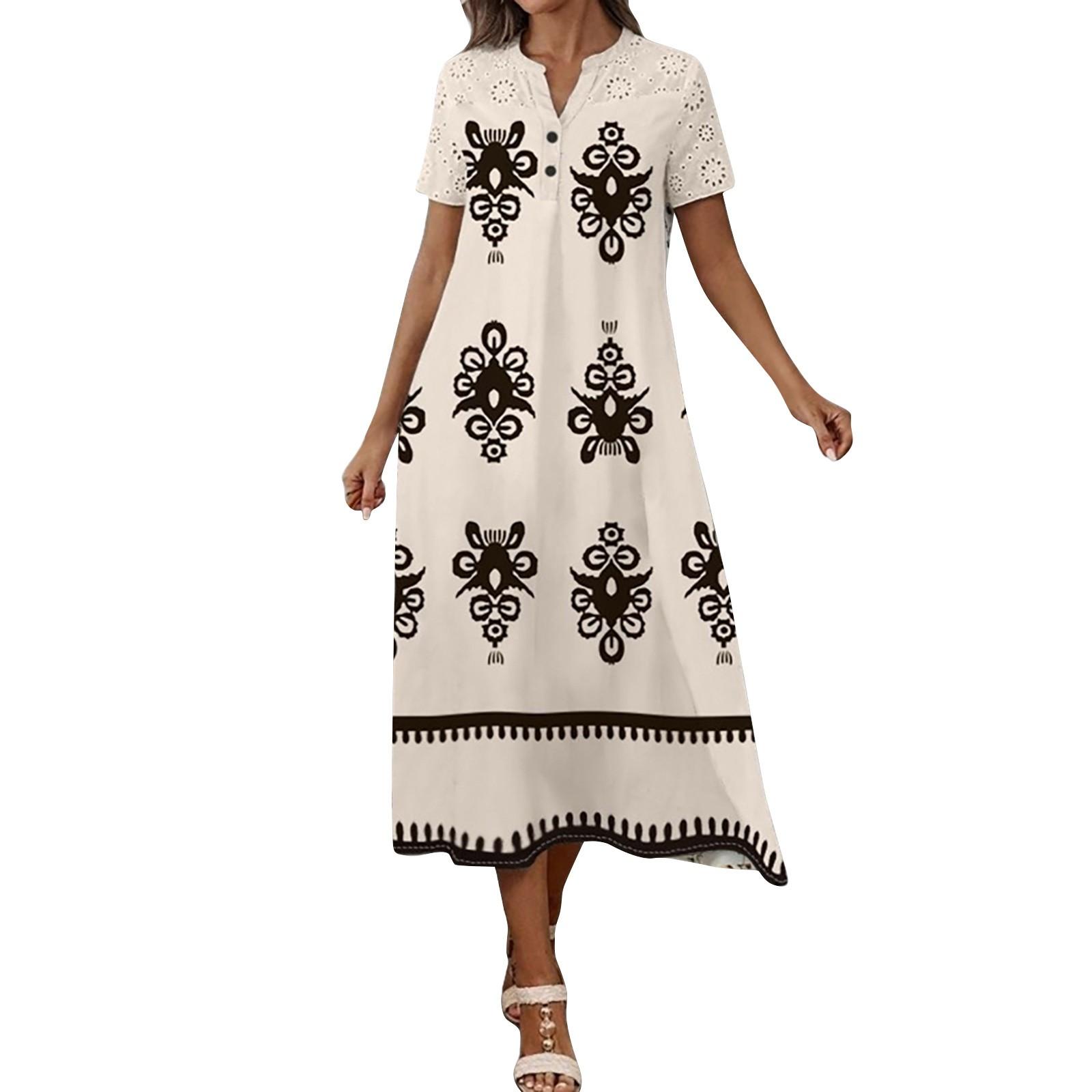 

Женское повседневное платье миди с коротким рукавом и V-образным вырезом с цветочным принтом L хаки