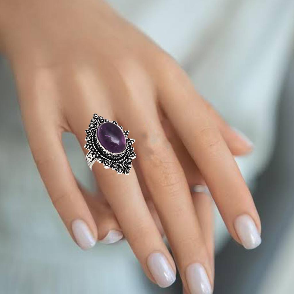 Amethyst Gemstone Handmade Silver Jewelry  "7"