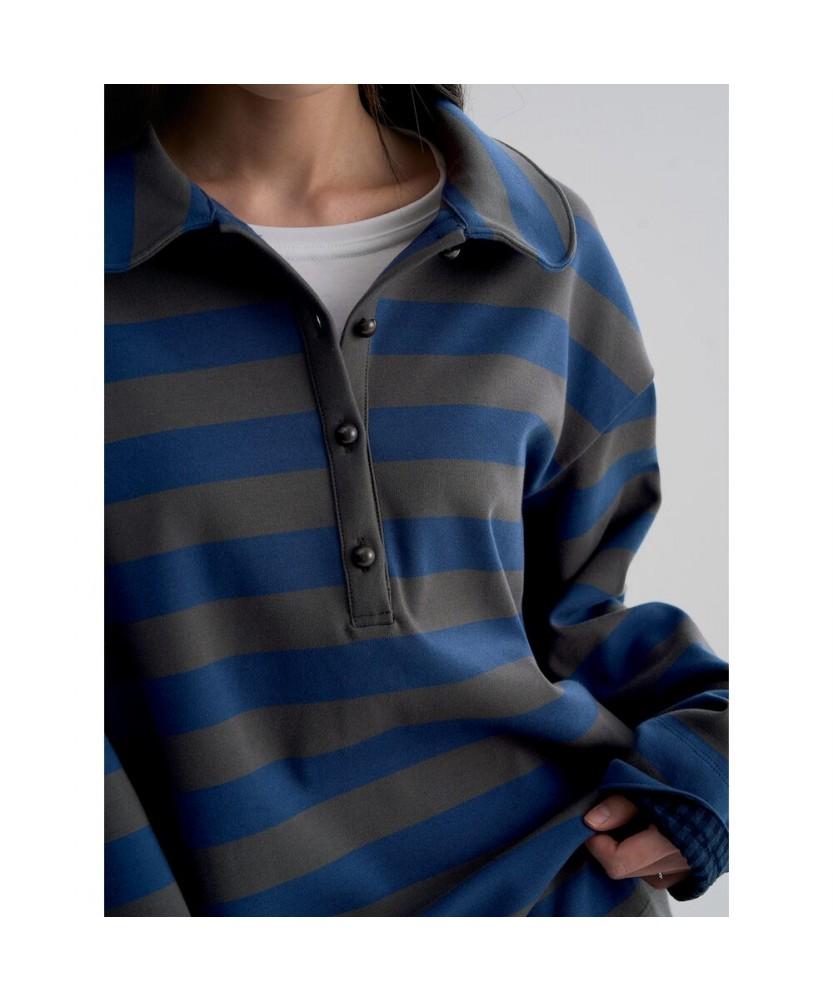 8SECONDS Round Collar Striped T-Shirt Blue